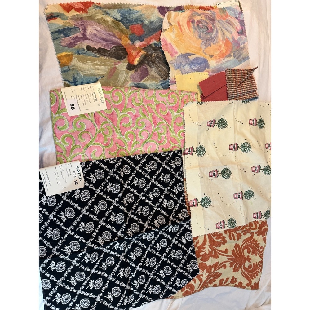 VTG new Lot of 5 plants‎ designs fabrics various size samples waverly topiary